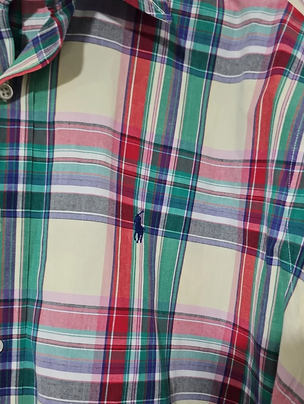 Polo Ralph Lauren Blake Shirt Mens L Madras Plaid Short Sleeve 100% Cotton Pony